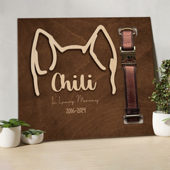 Personalized Pet Memorial Photo Frame with Name, Dates & Collar Holder - Custom Pet Remembrance Gift, Memorial Print for Beloved Dog or Cat