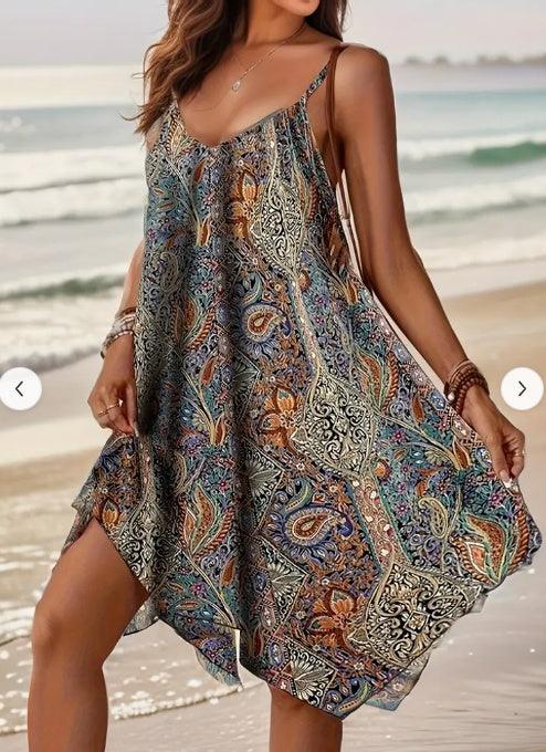 Printed V-neck Camisole Dress