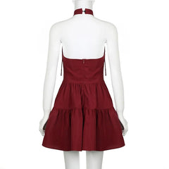 Sleeveless Dress Red Black Kawaii Bow Halter Ball Gown Princess Dresses Kawaii Lolita Korean