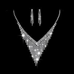 Fashion Crystal Bride Jewelry Set Rhinestone Silver-plated Wedding Dress Banquet Necklace Earring Set Ladies Gift