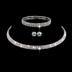 Fashion Crystal Bride Jewelry Set Rhinestone Silver-plated Wedding Dress Banquet Necklace Earring Set Ladies Gift