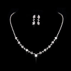 Fashion Crystal Bride Jewelry Set Rhinestone Silver-plated Wedding Dress Banquet Necklace Earring Set Ladies Gift