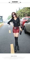 Package Hip Women Skirt Short Big Size Leather Skirt Mini Pencil Skirt Red And Black Jupe