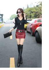 Package Hip Women Skirt Short Big Size Leather Skirt Mini Pencil Skirt Red And Black Jupe