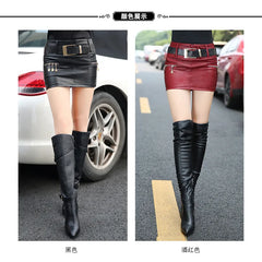 Package Hip Women Skirt Short Big Size Leather Skirt Mini Pencil Skirt Red And Black Jupe