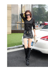 Package Hip Women Skirt Short Big Size Leather Skirt Mini Pencil Skirt Red And Black Jupe