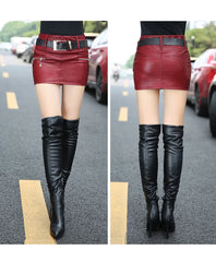 Package Hip Women Skirt Short Big Size Leather Skirt Mini Pencil Skirt Red And Black Jupe