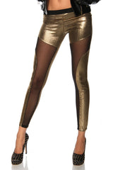 Women gold silver Leggings Gril DISCO Punk Rock Leggins gothic PatchWork pant bar club party pants Transparent mesh Legging