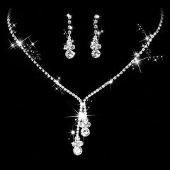 Fashion Crystal Bride Jewelry Set Rhinestone Silver-plated Wedding Dress Banquet Necklace Earring Set Ladies Gift