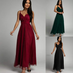 2024 Independent Station Wish Amazon eBay Summer New Style Spaghetti Strap V-Neck Long Layered Tulle Dress