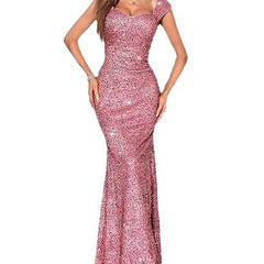 European and American Middle Eastern Foreign Trade Cross-Border INS Solid Color U-Neck Sequin Camisole High Waist Evening Dress Mermaid Skirt Long Dress