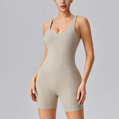 European and American Lulu One-Piece Yoga Suit with Beautiful Back, Abdominal Control, Butt Lifting, Tight-Fitting, High Elasticity Bodysuit, Three-Quarter Pants Fitness Wear