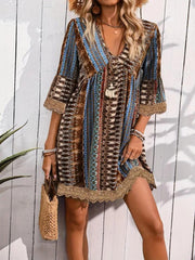 V-neck Printed Casual Loose Dress