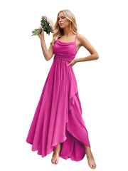 Chiffon Pleated Bridesmaid Evening Dress Short Front Long Back Off-Shoulder Party Prom Dress