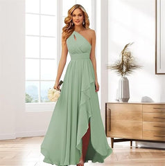 2025 New Cross-Border Evening Dress One-Shoulder Slit Tie Long Chiffon Christmas Party Dress Foreign Trade Dress