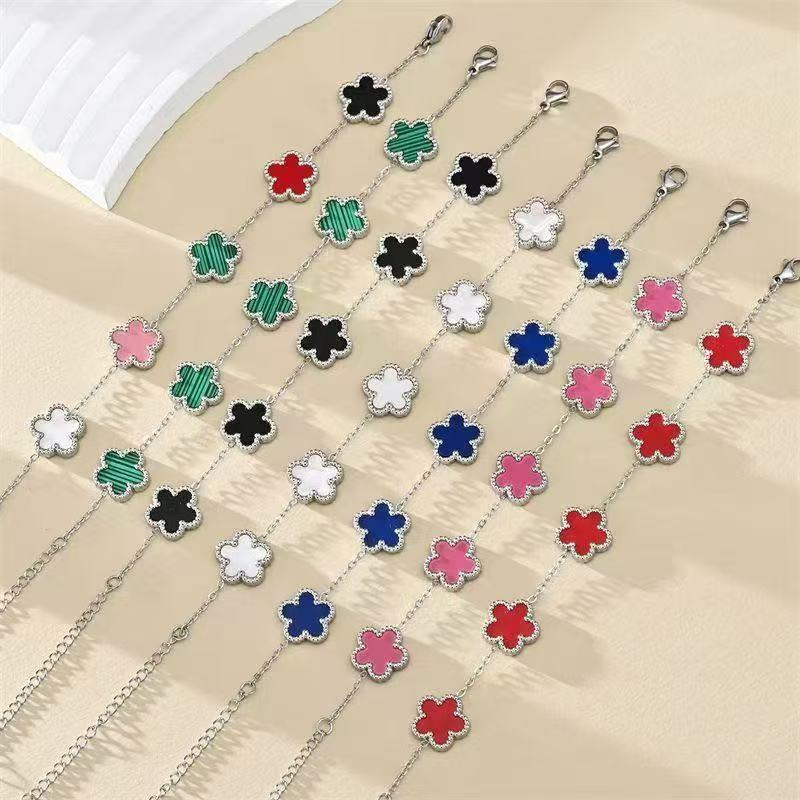 Cross-Border High-End Five-Leaf Clover Bracelet Double-Sided Girls' Style Niche Luxury Design Jewelry High-Value Fashion Versatile