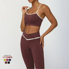 New Cross-Border Color Block Yoga Suit Set Bare Feel Butt-Lifting Sports Casual Fitness Outfit Cross-Waist Yoga Pants