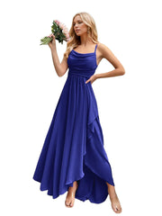 Chiffon Pleated Bridesmaid Evening Dress Short Front Long Back Off-Shoulder Party Prom Dress