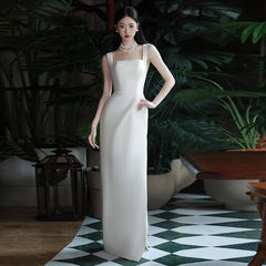 Satin Wedding Dress with High-End Feel, Simple and Elegant, for Certificate Registration and Reception, Slimming Style for Outdoor Photography, Evening Gown