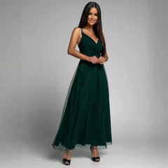 2024 Independent Station Wish Amazon eBay Summer New Style Spaghetti Strap V-Neck Long Layered Tulle Dress