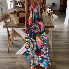 Spaghetti Strap Elegant Vacation Elegant Beach Skirt Loose And Ground Dress