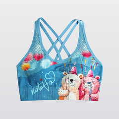 Cute Cartoon Sports Bra for Women, Breathable Anti-Shock Sports Vest, Yoga Top, Beautiful Back Design with Chest Pads