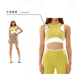 Color-Block Seamless Yoga Suit Tight Running Sports Shockproof Quick-Dry Fitness Yoga Outfit Two-Piece Set for Women