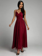 2024 Independent Station Wish Amazon eBay Summer New Style Spaghetti Strap V-Neck Long Layered Tulle Dress