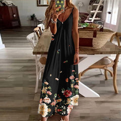 Spaghetti Strap Elegant Vacation Elegant Beach Skirt Loose And Ground Dress