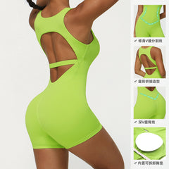 Cross-border European and American Bare Sensation Backless One-Piece Yoga Suit Shaping V-Type Butt Lift Sports Fitness Bodysuit with Pads