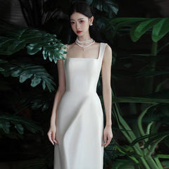 Satin Wedding Dress with High-End Feel, Simple and Elegant, for Certificate Registration and Reception, Slimming Style for Outdoor Photography, Evening Gown