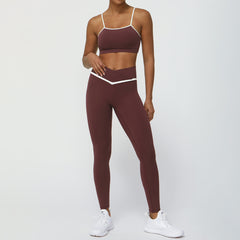 New Cross-Border Color Block Yoga Suit Set Bare Feel Butt-Lifting Sports Casual Fitness Outfit Cross-Waist Yoga Pants