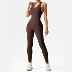 European and American Peach Butt Lifting Sports Bodysuit for Women, High-Intensity Dance, Running, Fitness Wear, Bare Feel Yoga Jumpsuit with Long Pants