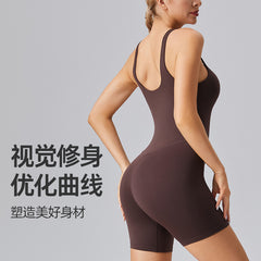 European and American Lulu One-Piece Yoga Suit with Beautiful Back, Abdominal Control, Butt Lifting, Tight-Fitting, High Elasticity Bodysuit, Three-Quarter Pants Fitness Wear