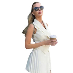 2024 Summer Cross-Border Amazon Fashion Elegant Lapel Double-Breasted Top High-Waisted Pleated Skirt Two-Piece Set