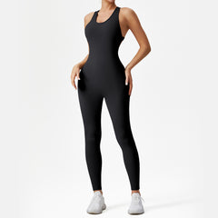 European and American Peach Butt Lifting Sports Bodysuit for Women, High-Intensity Dance, Running, Fitness Wear, Bare Feel Yoga Jumpsuit with Long Pants