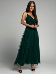 2024 Independent Station Wish Amazon eBay Summer New Style Spaghetti Strap V-Neck Long Layered Tulle Dress