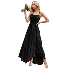 Chiffon Pleated Bridesmaid Evening Dress Short Front Long Back Off-Shoulder Party Prom Dress