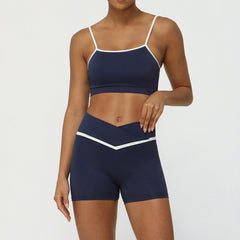 New Cross-Border Color Block Yoga Suit Set Bare Feel Butt-Lifting Sports Casual Fitness Outfit Cross-Waist Yoga Pants