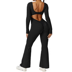 New Solid Color Slim Fit Hip Raise Jumpsuit Long Sleeve