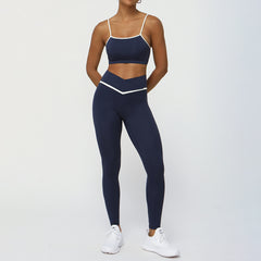 New Cross-Border Color Block Yoga Suit Set Bare Feel Butt-Lifting Sports Casual Fitness Outfit Cross-Waist Yoga Pants