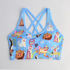 Cute Cartoon Sports Bra for Women, Breathable Anti-Shock Sports Vest, Yoga Top, Beautiful Back Design with Chest Pads