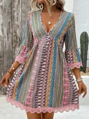 V-neck Printed Casual Loose Dress