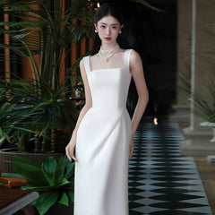 Satin Wedding Dress with High-End Feel, Simple and Elegant, for Certificate Registration and Reception, Slimming Style for Outdoor Photography, Evening Gown