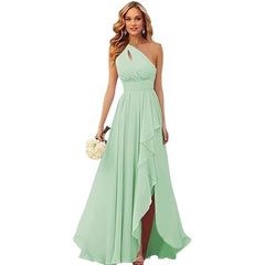 2025 New Cross-Border Evening Dress One-Shoulder Slit Tie Long Chiffon Christmas Party Dress Foreign Trade Dress