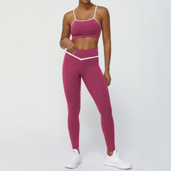 New Cross-Border Color Block Yoga Suit Set Bare Feel Butt-Lifting Sports Casual Fitness Outfit Cross-Waist Yoga Pants