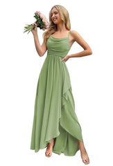 Chiffon Pleated Bridesmaid Evening Dress Short Front Long Back Off-Shoulder Party Prom Dress