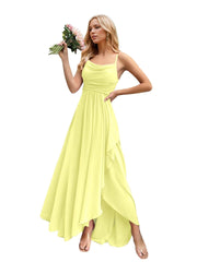 Chiffon Pleated Bridesmaid Evening Dress Short Front Long Back Off-Shoulder Party Prom Dress