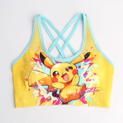 Cute Cartoon Sports Bra for Women, Breathable Anti-Shock Sports Vest, Yoga Top, Beautiful Back Design with Chest Pads