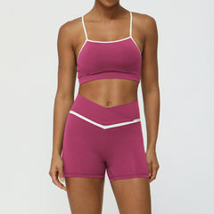 New Cross-Border Color Block Yoga Suit Set Bare Feel Butt-Lifting Sports Casual Fitness Outfit Cross-Waist Yoga Pants